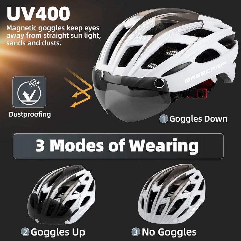 BASECAMP Bike Helmet, Bicycle Helmet with Rear Light & Detachable Magnetic Goggles Lightweight Cycling Helmet Adjustable for Adult Men Women Mountain & Road (BC-069) - Image 2